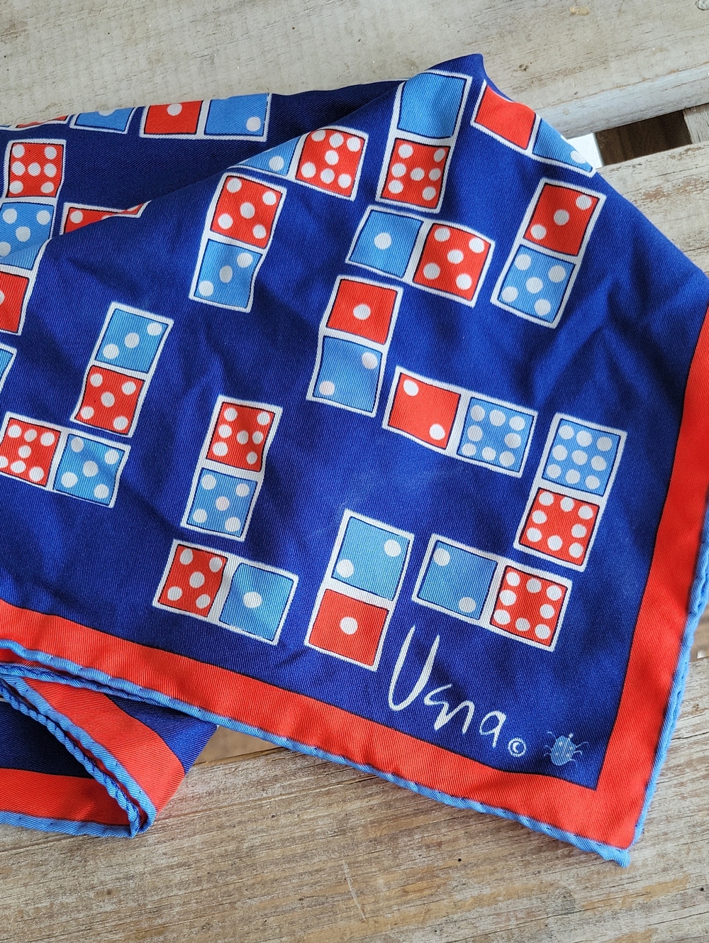 Vera Vintage Navy Domino Print Scarf with Red & Light Blue Accents